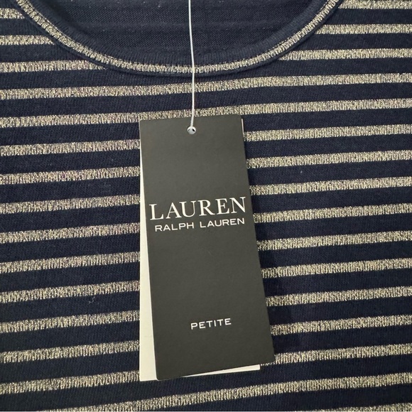 Lauren Ralph Lauren Black Label Navy Metallic Gold Striped Top Size PM/M NWT - Picture 4 of 10